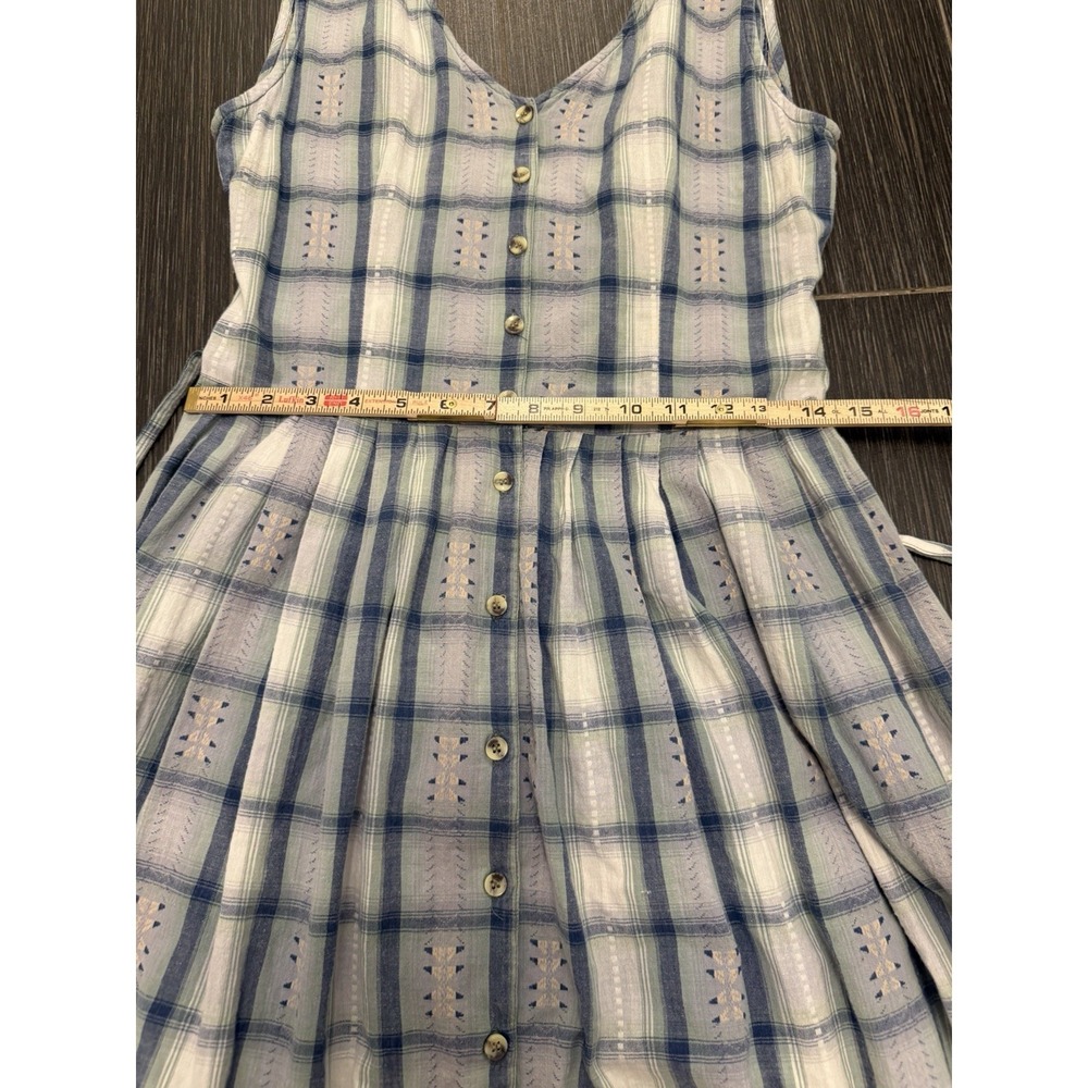 Monsoon Plaid Tie Midi Shirt Dress Sz 10 Fit Flare Aztec Cottage Prairie Blue - Picture 7 of 10